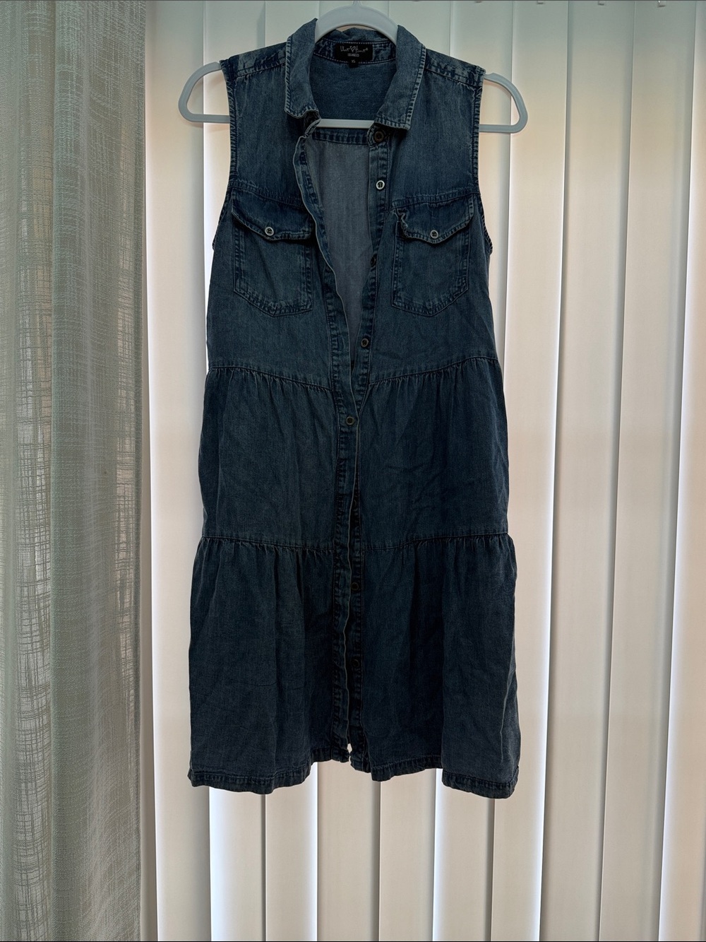Velvet Heart Dark Blue Sleeveless Denim Tiered Shirt Dress